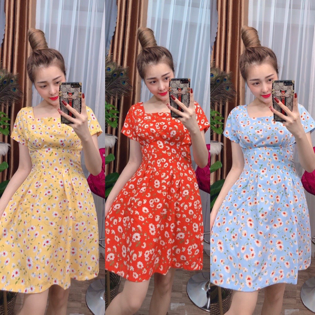 Đầm lụa hoa cúc nhí dễ thương có size 40-65kg - mt18