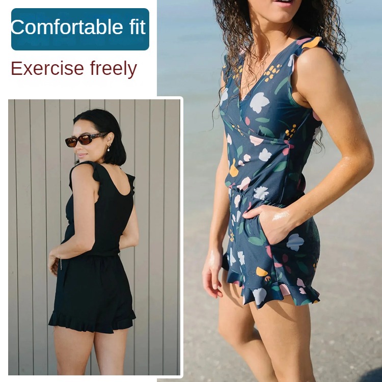 pici123 Surf striped suspender sleeveless jumpsuit swimsuit popular printed three-piece set