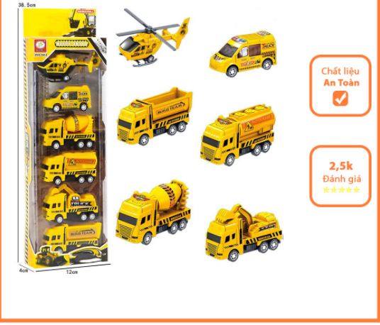 Bộ 6 chiếc Đồ chơi mô hình ô tô, máy bay công trình xây dựng, quân đội phát triển kỹ năng nhận biết cho bé - Niki Store