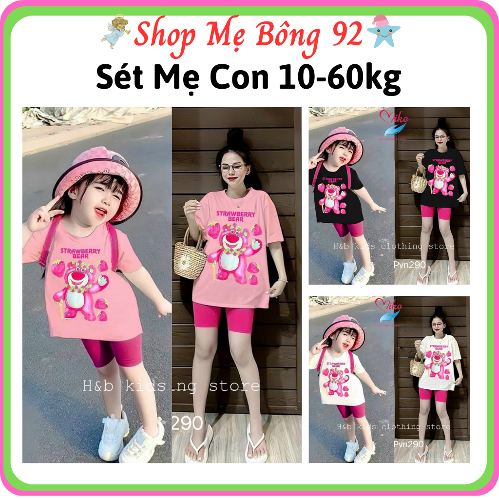Bộ mẹ và con 10-60kg chất cotton mềm sét gia đình mùa hè bgd05 - shop mẹ bông 92