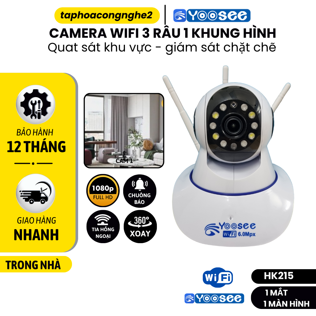 (BẢO HÀNH 12 THÁNG) Camera Yoosee Wifi 3 Râu Bắt Sóng Cực Mạnh, Hỗ Trợ FLASH Hồng Ngoại Xem Ban Đêm, Đàm Thoại 2 Chiều, Hình Ảnh Rõ Nét