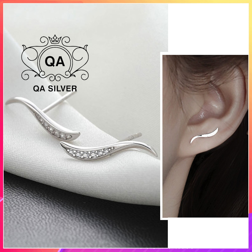 Khuyên tai bạc 925 sóng đính đá bông nữ kẹp vành 925 wave qa silver earrings ea221101