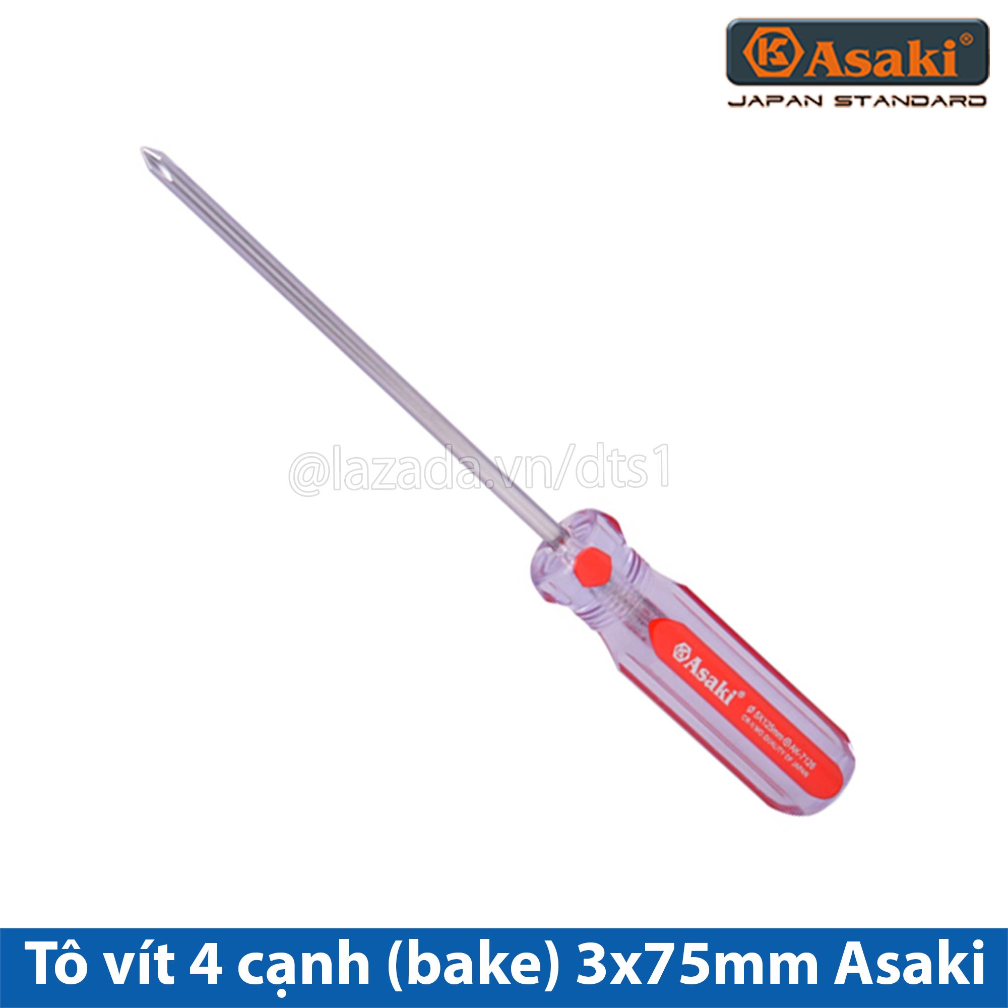Tô vít 4 cạnh - Tuốc nơ vít bake 3x75 mm cán cứng nhựa trong Asaki Tools Hãng phân phối chính thức