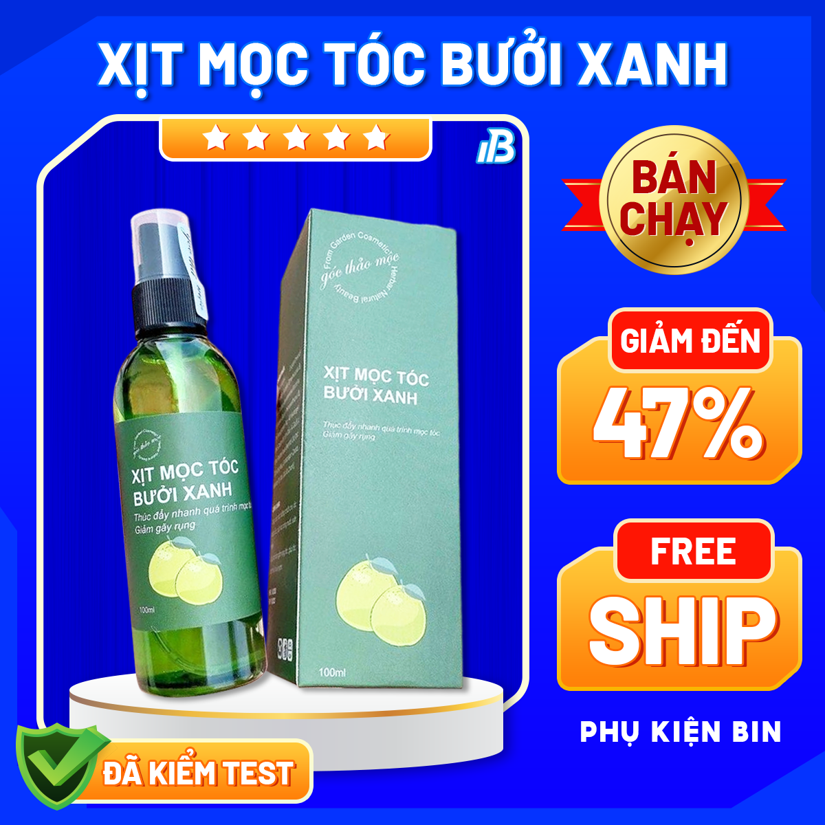 CHAI XỊT MỌC TÓC BƯỞI XANH, KÍCH THÍCH MỌC TÓC HIỆU QUẢ SAU 2 TUẦN 100ML