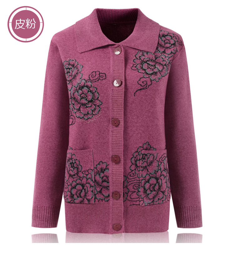 Áo khoác len cardigan nữ áo len trung niên cổ bẻ sang trọng