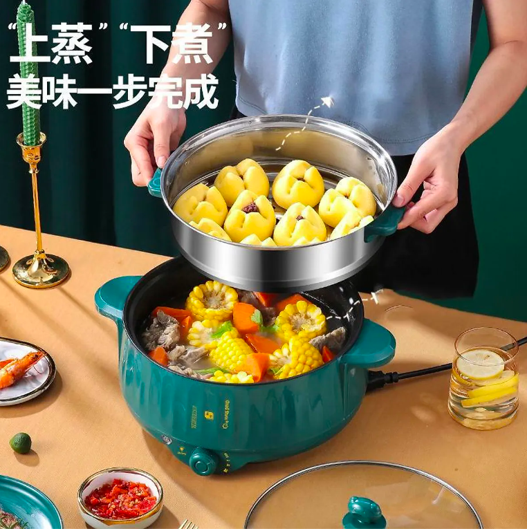 NỒI LẪU ĐIỆN 28CM CÓ NÚT CHỈNH NHIỆT ĐỘ MÀU XANH 8 Nồi Lẩu Đa Năng Nồi lẩu điện mini Bếp Lẩu 2in1 3 nấc nhiệt size 28cm có núm xoay vân đá chống dính cao cấp chiên xào nấu lẩu nấu cơm tiện lợi Bếp lẩu gia đình TẶNG KÈM GIÁ HẤP INOX - Lazada | Lazada.vn