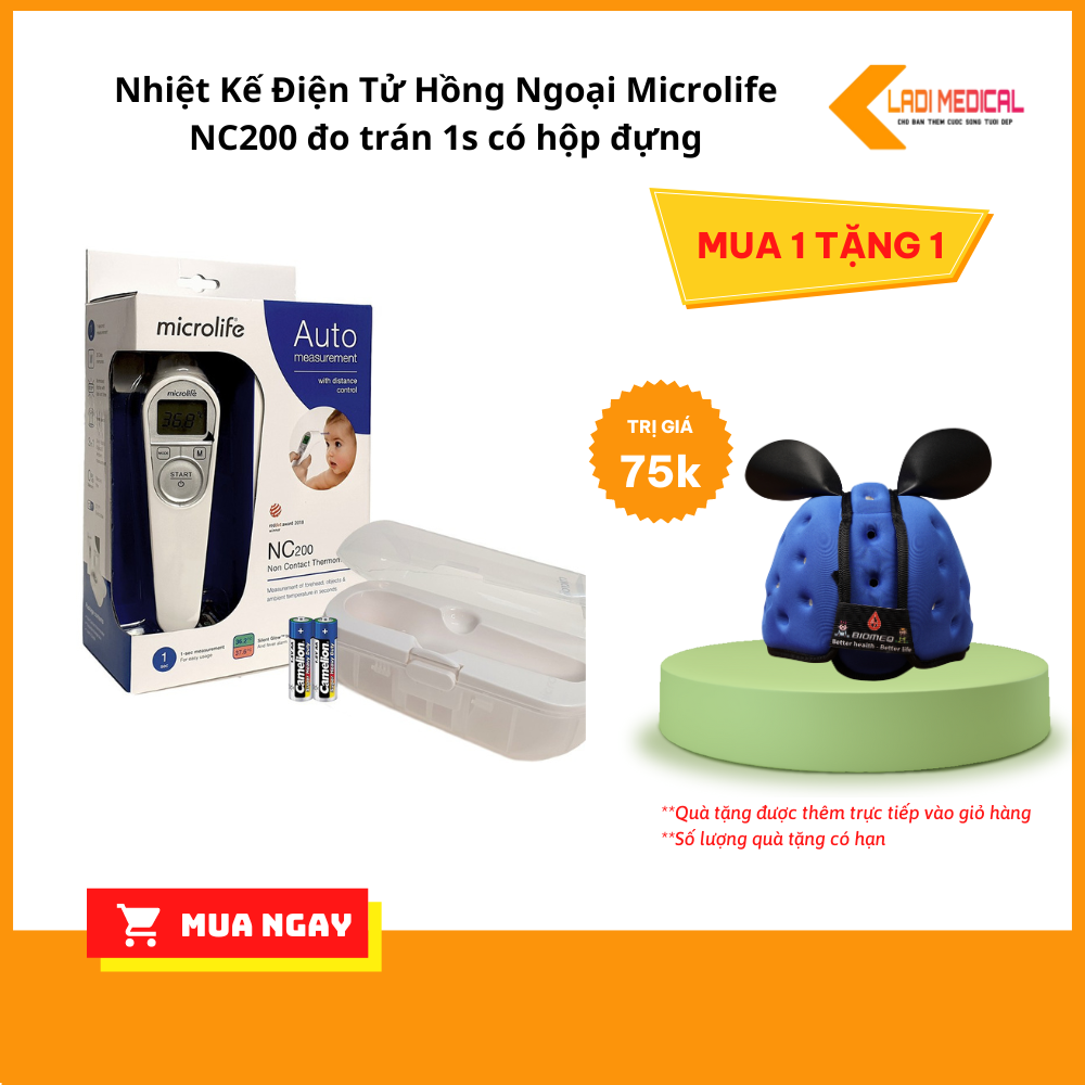 Nhiệt Kế Điện Tử Hồng Ngoại Microlife NC200 đo trán 1s có hộp đựng