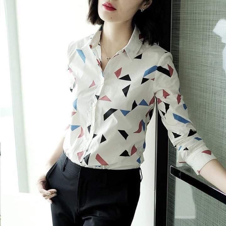 [HCM]ÁO SƠ MI NỮ TRƠN CÔNG SỞ PHỐI HÌNH KHỐI MÃ 01 THỜI TRANG AURORA MỚI