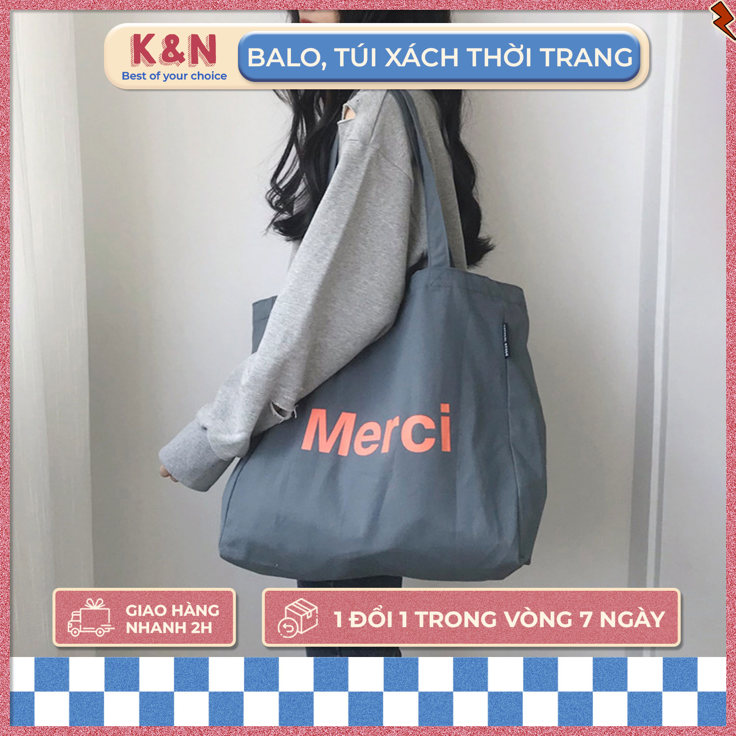 Túi Tote Túi Vải Canvas Cỡ Lớn Túi Tote Vải Canvas Phong Cách Hàn Quốc Túi Xách Đeo Vai Merci Cỡ Lớn