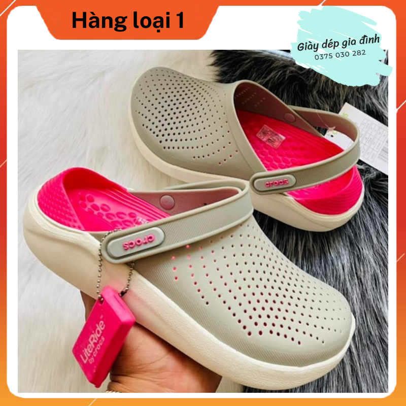 Dép sục nhựa cross literide ghi hồng, dép sục đi mưa siêu êm mềm nhẹ, bền đẹp, đế ma sát, chống trơn trượt cho nam nữ