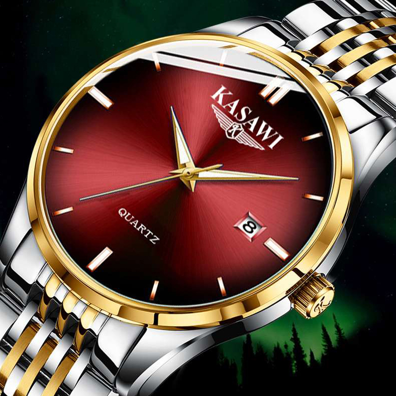 Đồng hồ nam KASAWI K8899 - Đồng hồ đeo tay đồng hồ kim dây hợp kim thép cao cấp, Đồng hồ lịch ngày sang trọng , không thấm nước xu hướng thời trang 2020 đầy nam tính cho các bạn nam