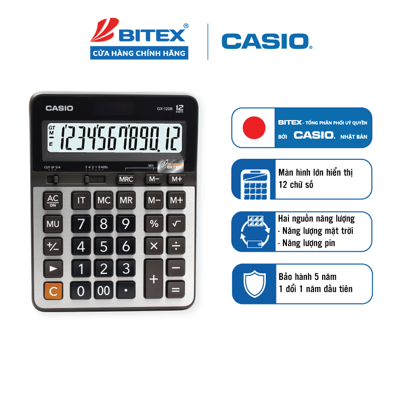 Máy Tính Casio GX-120B hàng chính hãng, hiển thị 12 số, nhiều chức năng
