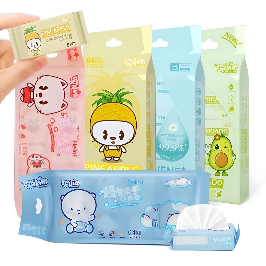 Combo 5 bịch khăn giấy ướt mini hoạt hình cao cấp bỏ túi tiện lợi
