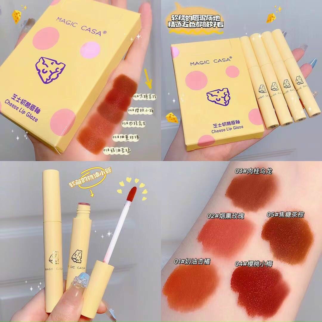 Bộ son kem lì 5 cây phô mai magic casa chesses lip glaze chống thấm nước set son môi 5 cây