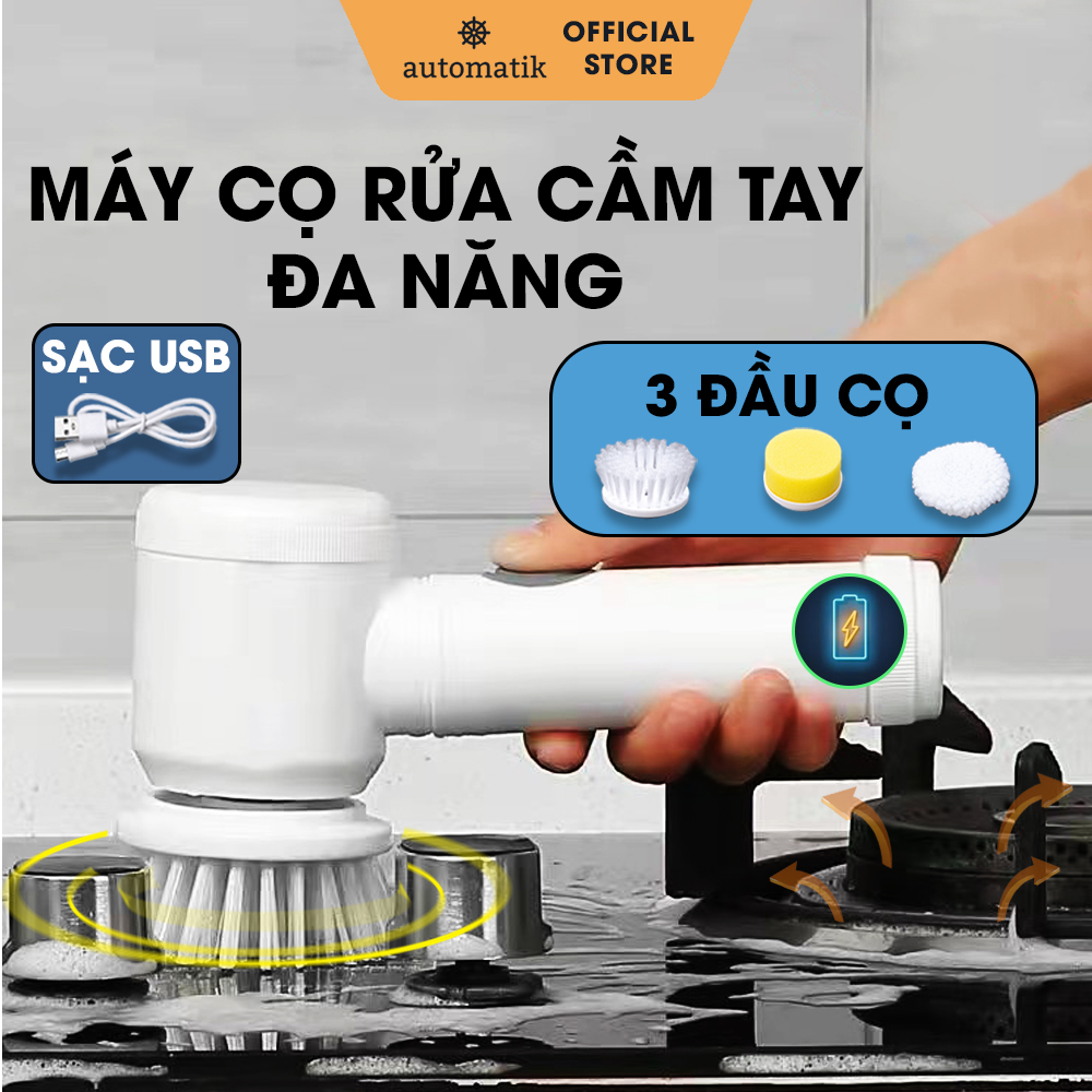 Máy cọ rửa cầm tay đa năng sạc điện 3 đầu thay thế, chổi cọ nhà vệ sinh