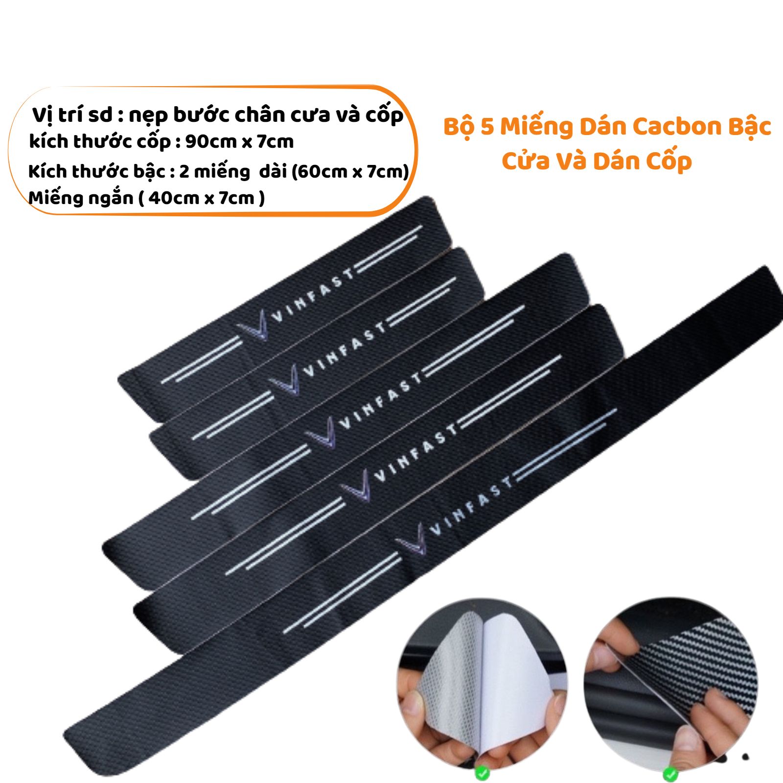 VINFATS - Bộ Miếng Dán Chống Trầy Xước Có Logo Hãng VINFATS Bảo Vệ Bậc Cửa Và Cốp Xe Hơi, Xe Ô Tô Chất Liệu Sợi Cacbon Bền Đẹp