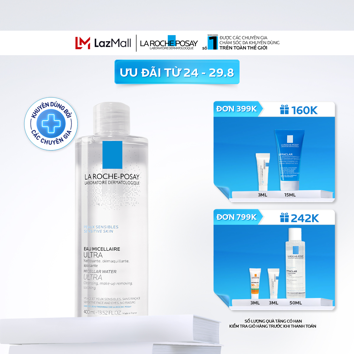 Nước làm sạch sâu và tẩy trang cho da nhạy cảm La Roche-Posay Micellar Water Ultra Sensitive Skin 400ml