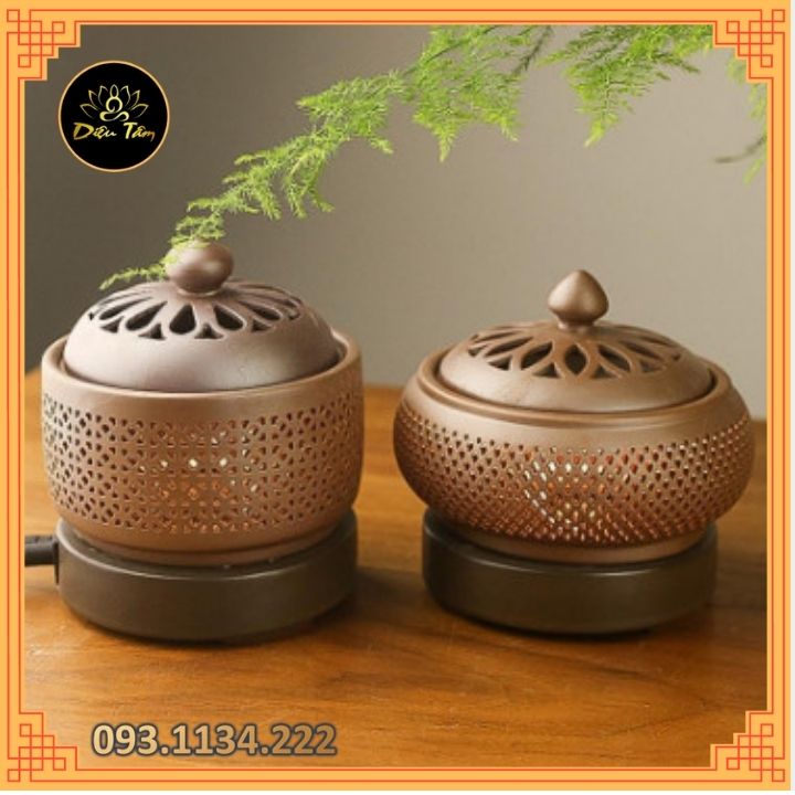 Lư xông trầm hương, tinh dầu bằng điện có chế độ hẹn giờ có đèn ngủ gốm tròn