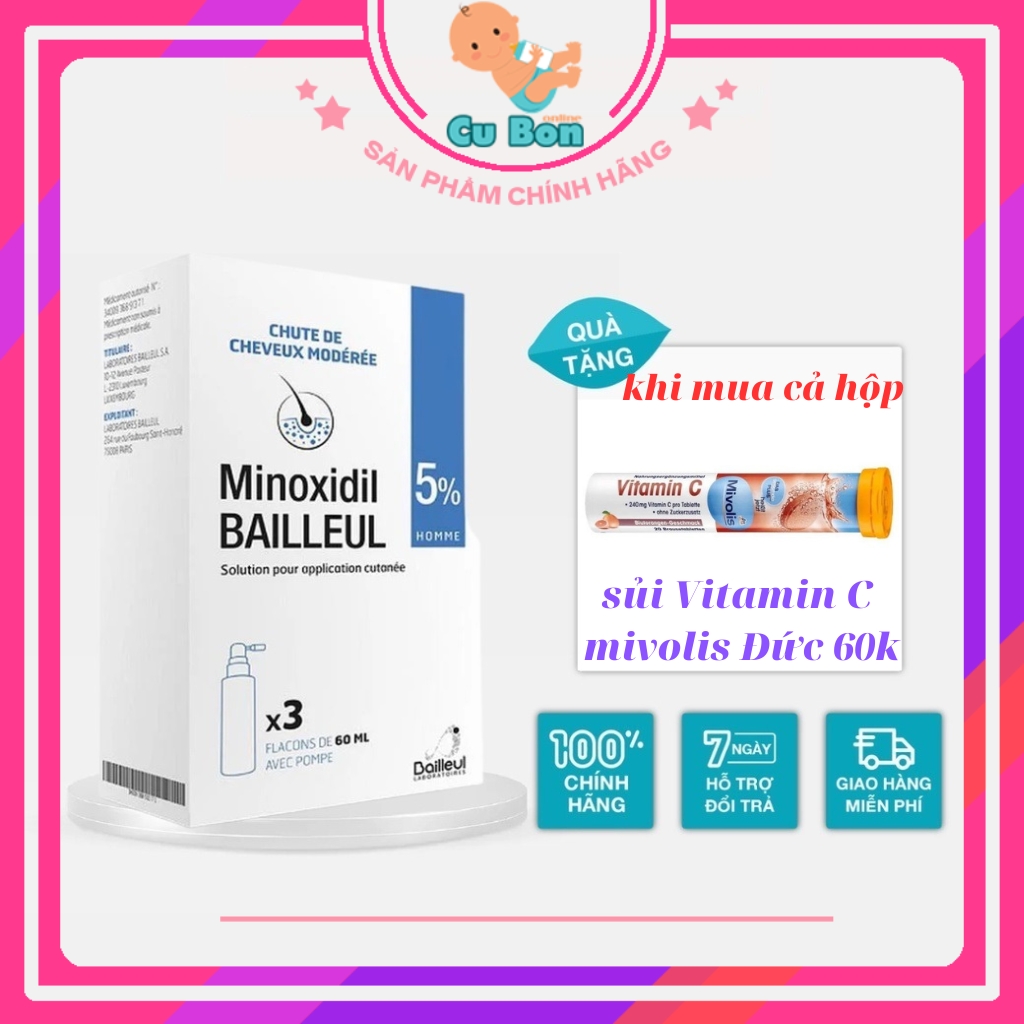 Xịt mọc tóc Minoxidil Bailleul 2% và 5% chính hãng Pháp ngăn rụng tóc kích thích mọc tóc cho cả nam và nữ phù hợp với người bị hói tóc, rụng tóc hay sử dụng để phát triển tóc nhanh