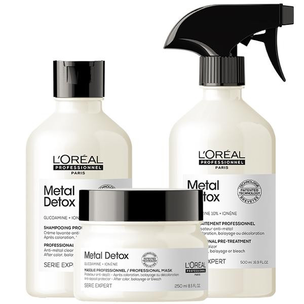 Dầu gội + Hấp dầu, Xịt dưỡng giúp thải độc kim loại tóc L’Oréal Metal Detox 300ml