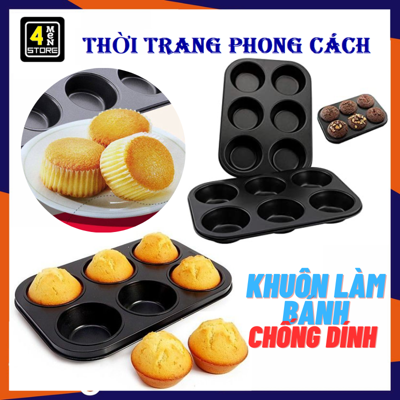 Khuôn Làm Bánh Chống Dính 6 Ô - Khuôn Nướng Làm Bánh Cupcake , Bánh Mì, Bông Lan Chống Dính - Khay N