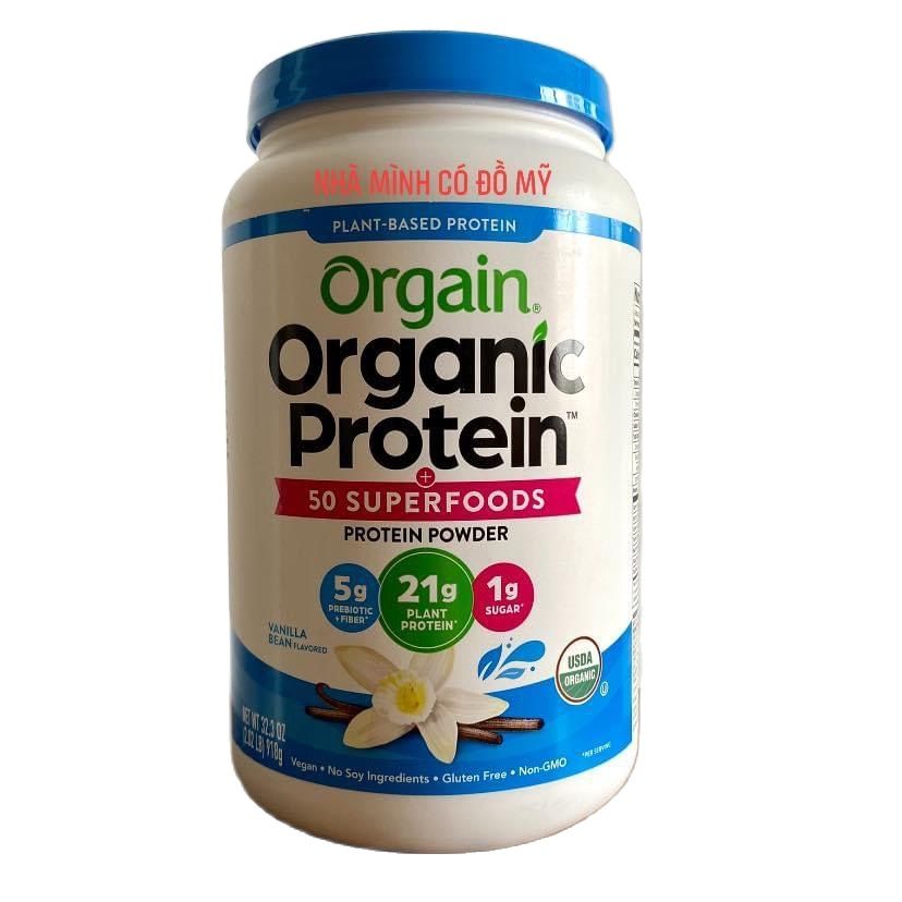 Bột đạm thực vật hữu cơ Orgain organic protein Superfoods 918g vị vani