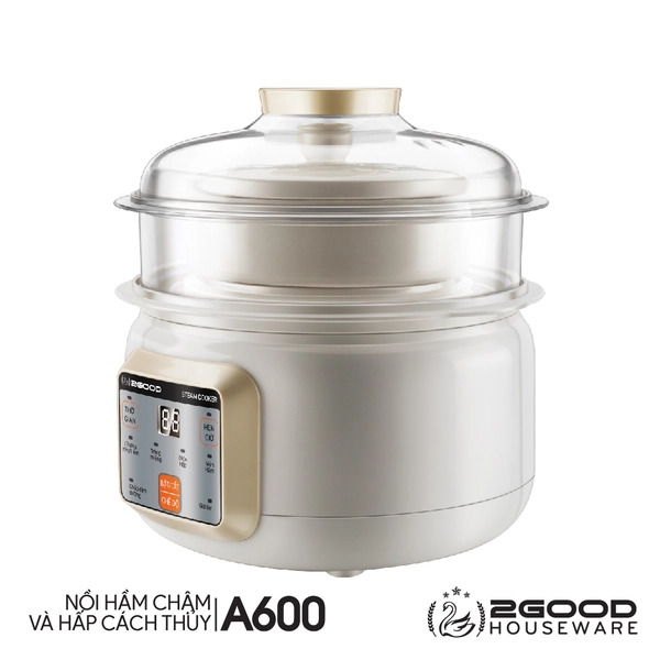 Nồi hầm chậm cách thủy 2GOOD A600 - Nồi hầm cháo, chưng yến, hấp thức ăn dung tích 1.5L - Bảo hành chính hãng 24 tháng