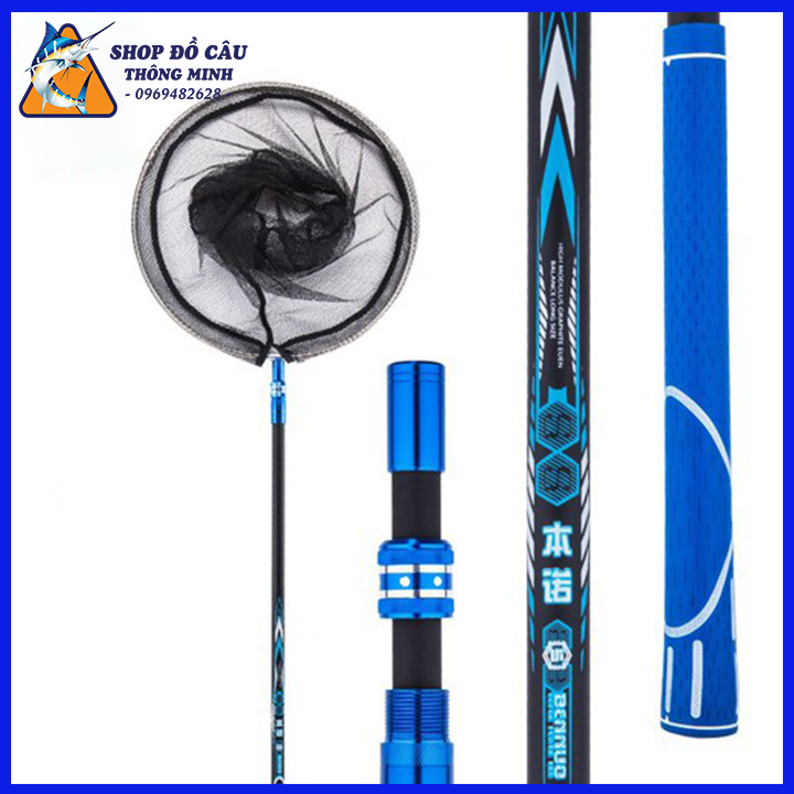 VỢT CÁ CARBON Cao Cấp Vành tròn gấp gọn chuyên dụng câu đài câu đơn vợt vớt cá, vợt xúc cá, vợt bắt cá inox