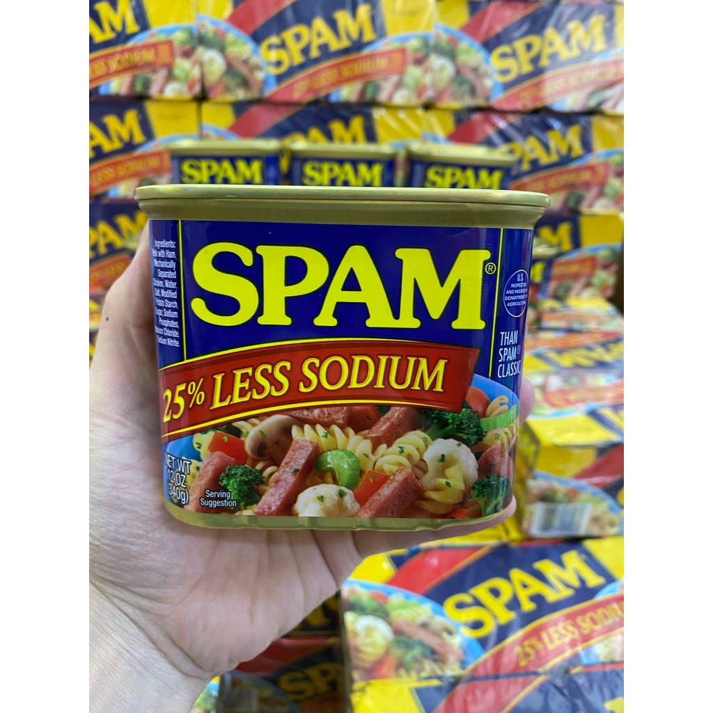 Thịt đóng hộp Spam Thịt hộp Spam 25% Less Sodium Đầy đủ dưỡng chất cho người bận rộn Xuất xứ Mỹ