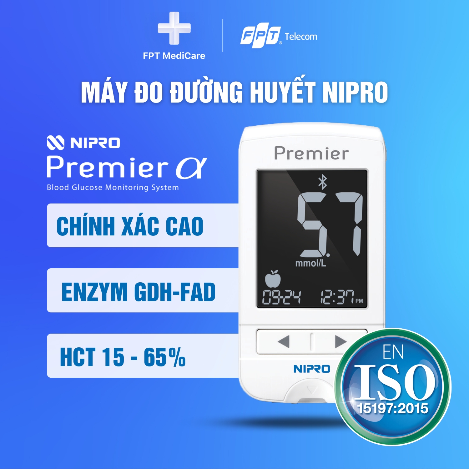 Máy đo đường huyết NIPRO Premier Alpha - Tặng 01 hộp 25 que thử