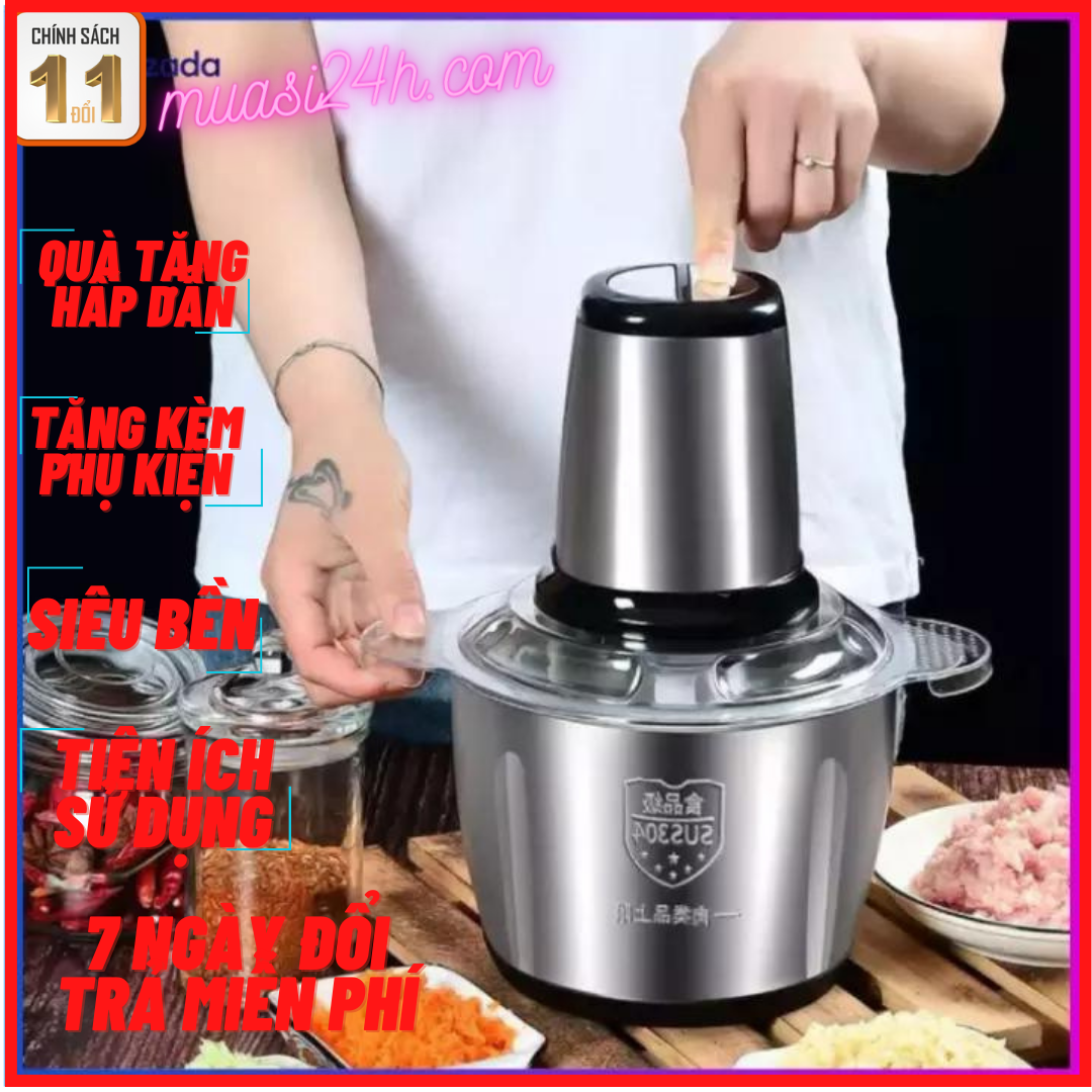 Máy xay thịt cối inox 304 máy xay thịt bằng điện không rỉ dung tích lớn 2l công suất 250w nhiều chế độ xay chống vỡ bền bỉ máy xay rau củ cá tỏi ớt đa năng.