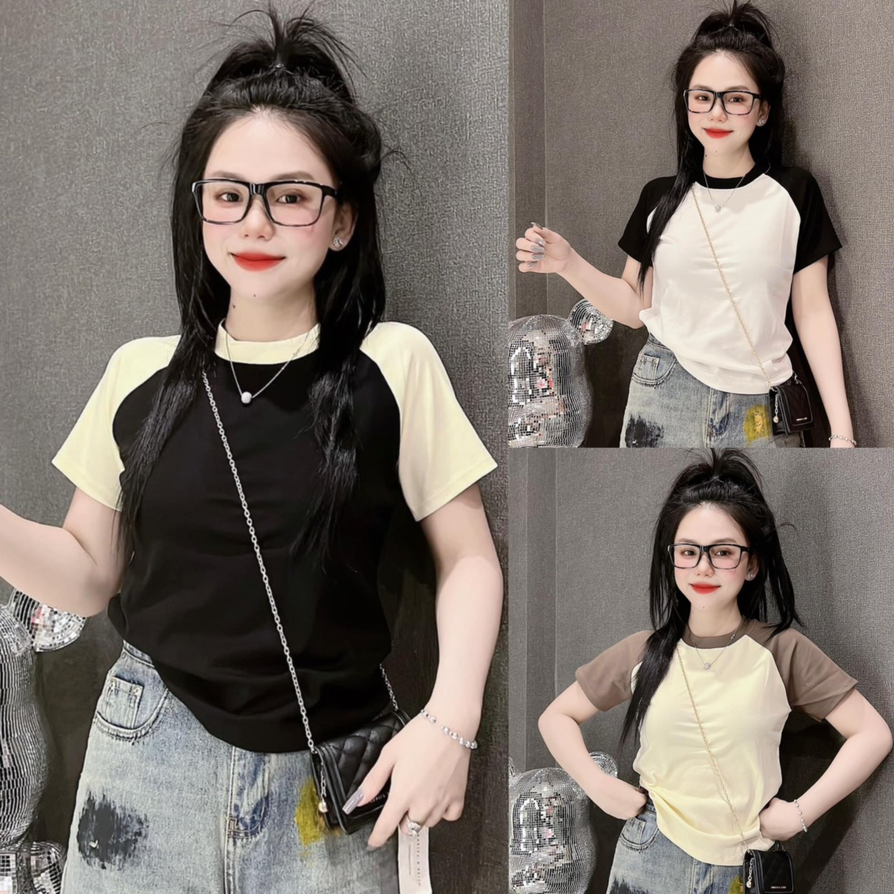 Áo thun dáng ôm nữ tay lỡ raglan trơn