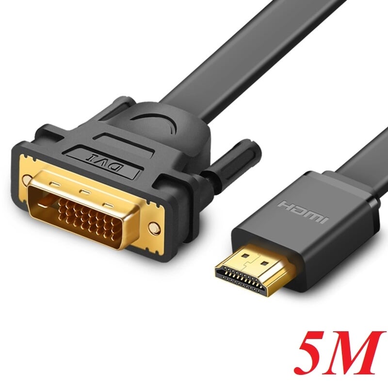 Ugreen 30138 5m màu đen cáp chuyển đổi hdmi sang dvi 24+1 thuần đồng cáp dẹt hd106