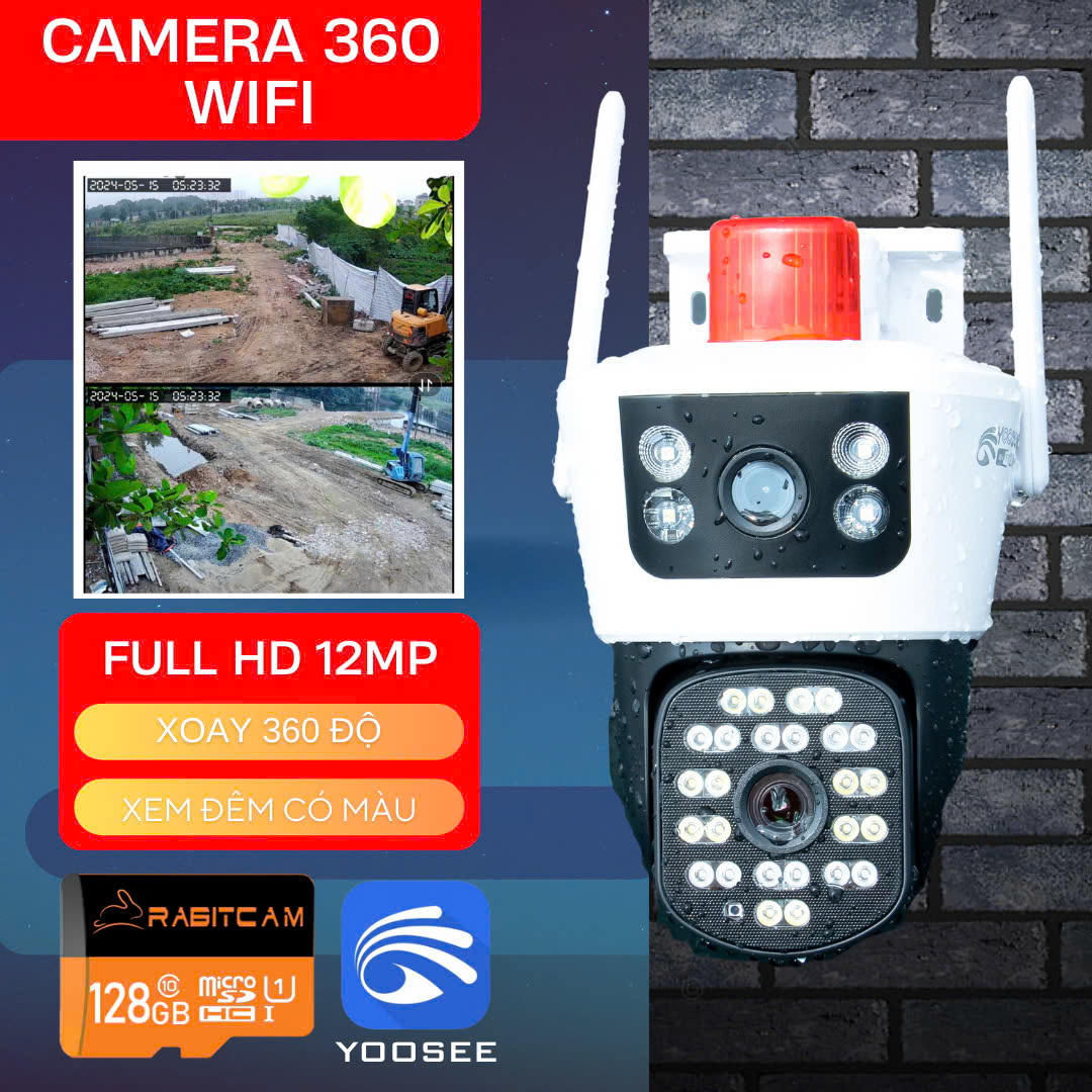 Camera IP Yoosee 2 MẮT/ 3 MẮT 12.0MP XEM 2 MÀN HÌNH cùng lúc xoay 360 độ,xem đêm có màu,hỗ trợ đàm t