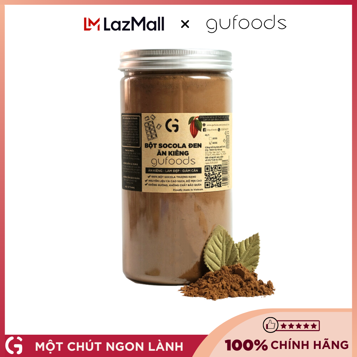Bột socola đen ăn kiêng GUfoods - Eat Clean, Làm đẹp, Giảm cân