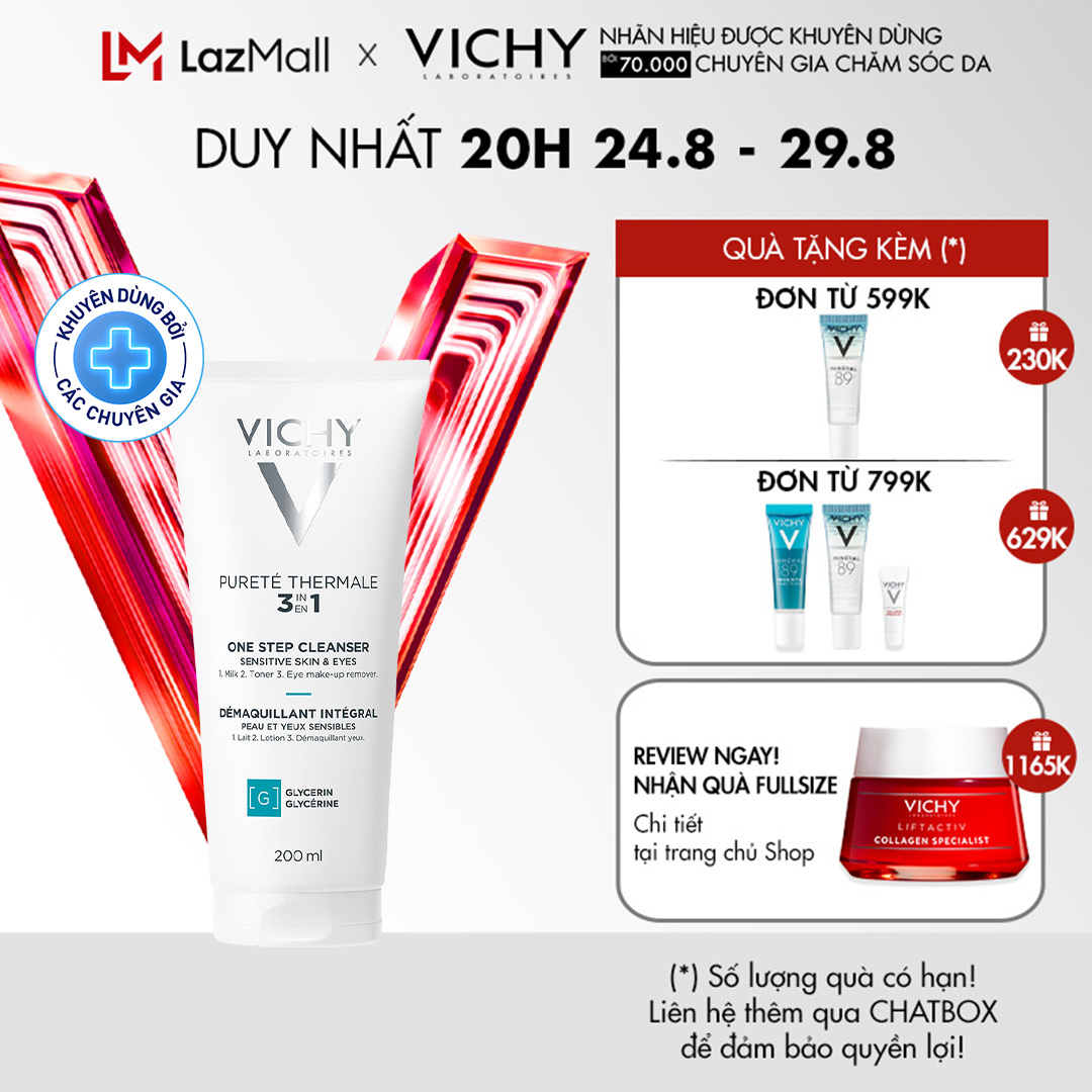 Sữa rửa mặt tẩy trang 3 tác dụng Vichy Purete Thermal One Step Cleanser