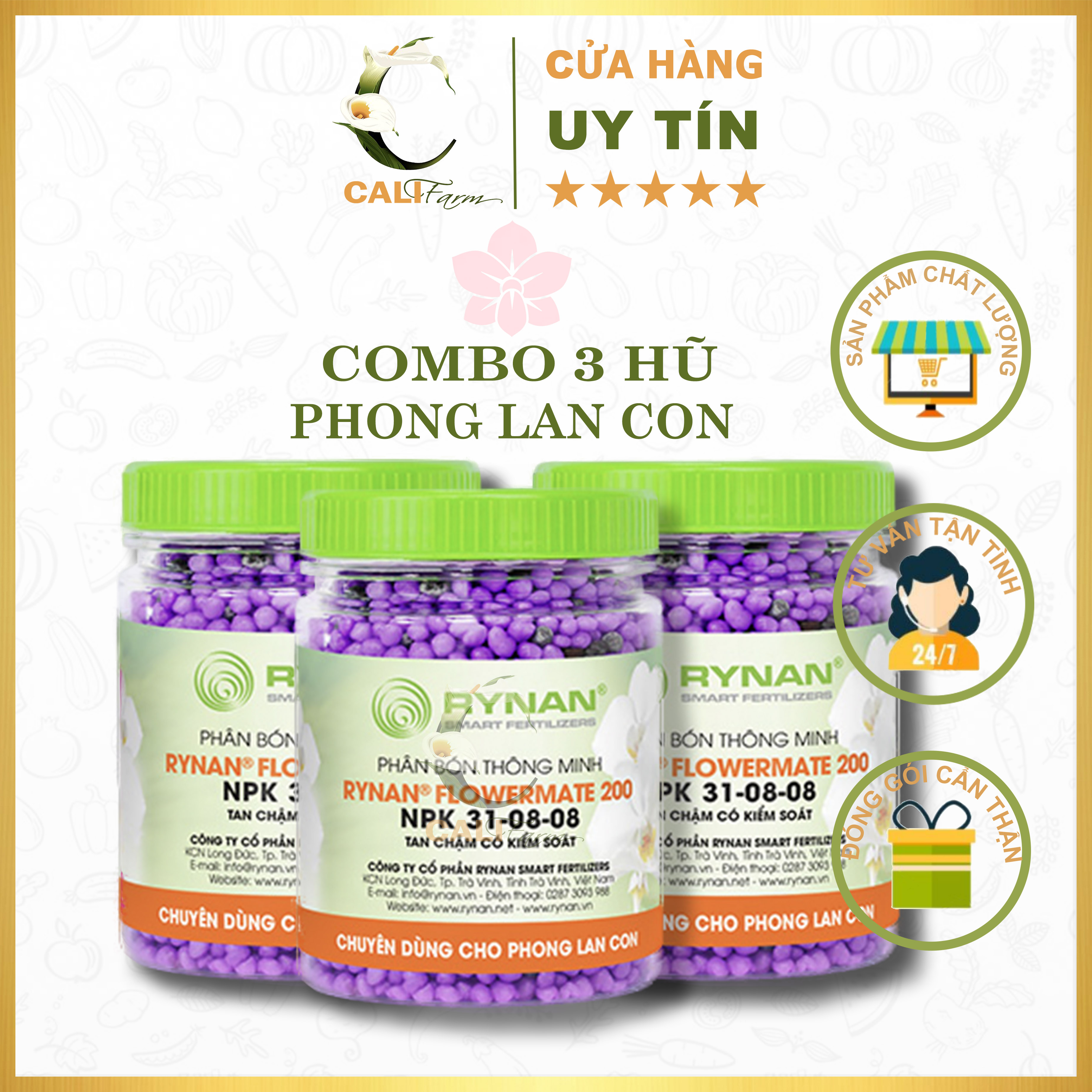 [Combo] Phân tan chậm Rynan 200 chuyên dùng cho lan con hũ 150g x 3 hũ [sieutietkiem]