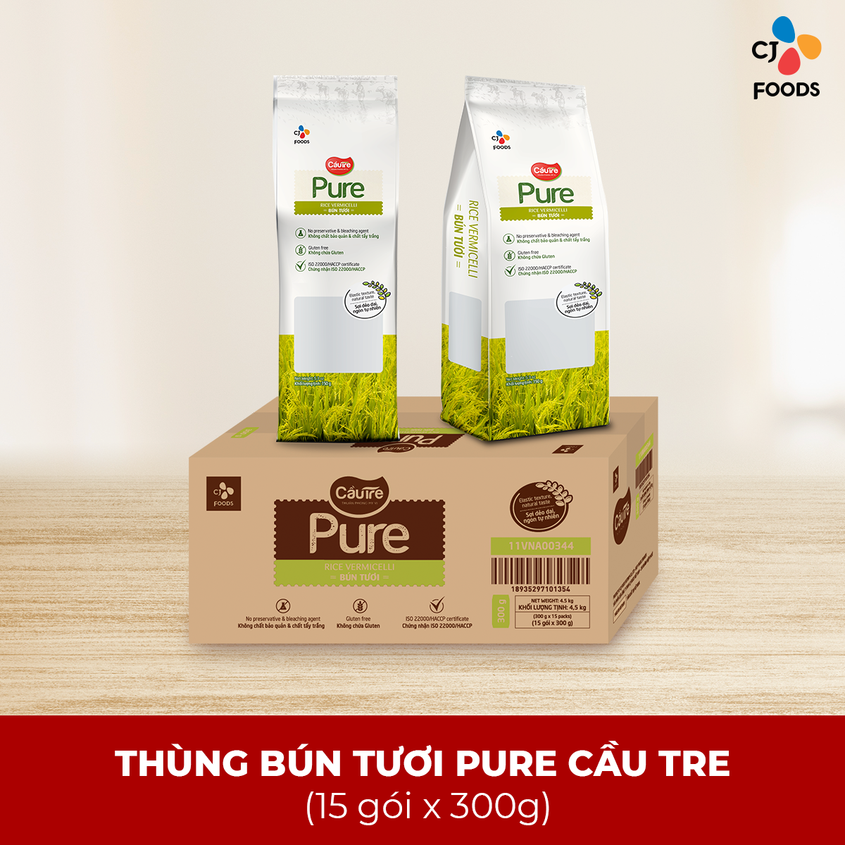 Thùng 15 gói bún tươi cầu tre pure