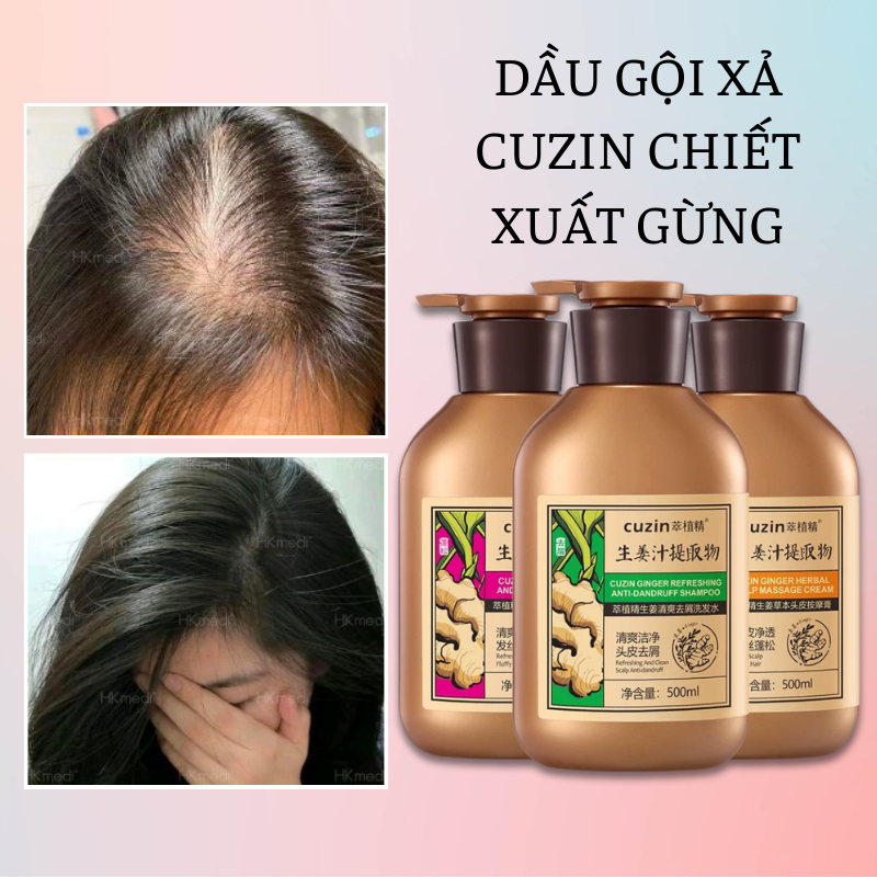 [Siêu Mọc Tóc] Cặp Dầu Gội Gừng Tươi Thuần Chay CUZIN 500ml An Toàn Cho Bà Bầu, Làm Giảm Rụng Tóc, Dưỡng Tóc, Kích Thích Mọc Tóc, Giúp Tóc Chắc Khỏe, Bồng Bềnh,...