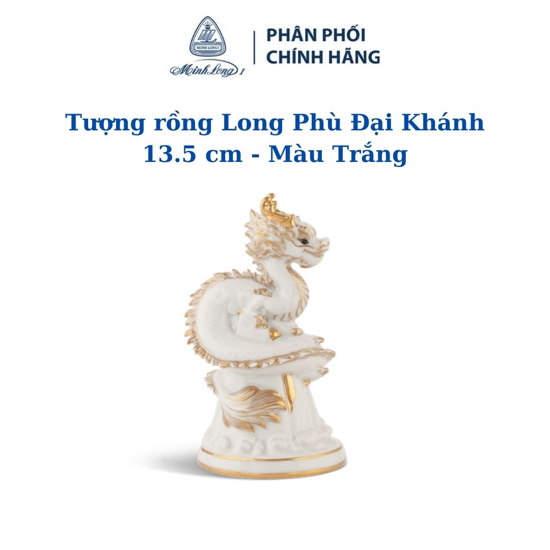Tượng rồng long phù đại khánh 13.5 cm - màu trắng - gốm sứ cao cấp minh long i