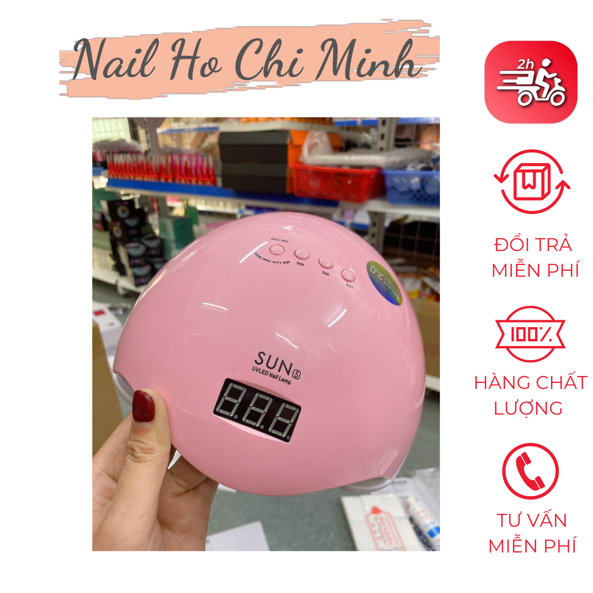 [HCM]Máy hơ gel SUN 5 UV/LED tem xanh 48W 24 bóng đèn 4 chế độ tự động