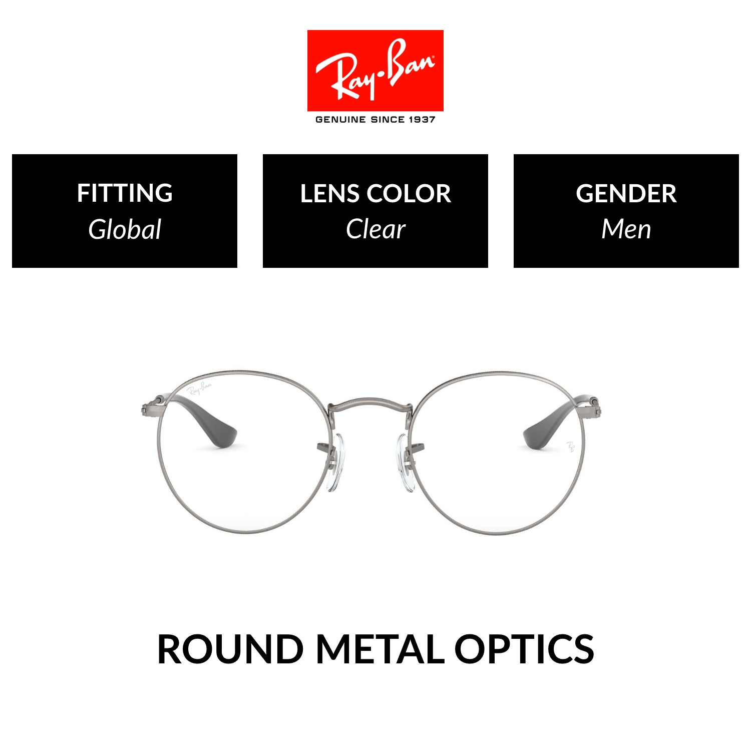 Mắt kính ray-ban round metal - rx3447v 2620 - kính thường size 50