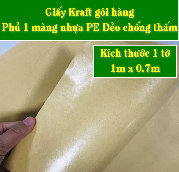 10 tờ giấy kraft giá rẻ gói hàng chống thấm nước, phủ 1 màng nhựa PE dẻo size 1m x 0.7m