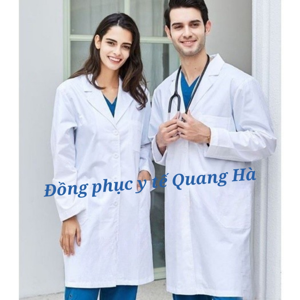  Áo Blue Blouse Vải kaki dày - trắng Bác Sĩ  Dáng Dài gần gối Nam Nữ - Dài tay Dành Cho Y Tá Dược Sĩ Điều Dưỡng. 