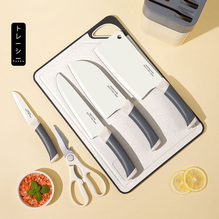Bộ dao nhà bếp cao cấp kèm ống đựng xinh xắn, bộ dao 7 món công nghệ chống gỉ BO