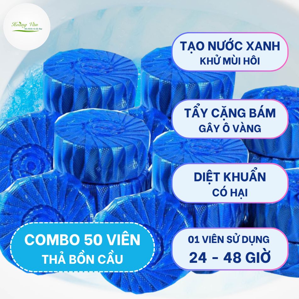 50 Viên thả bồn cầu tạo nước xanh khử mùi, diệt khuẩn
