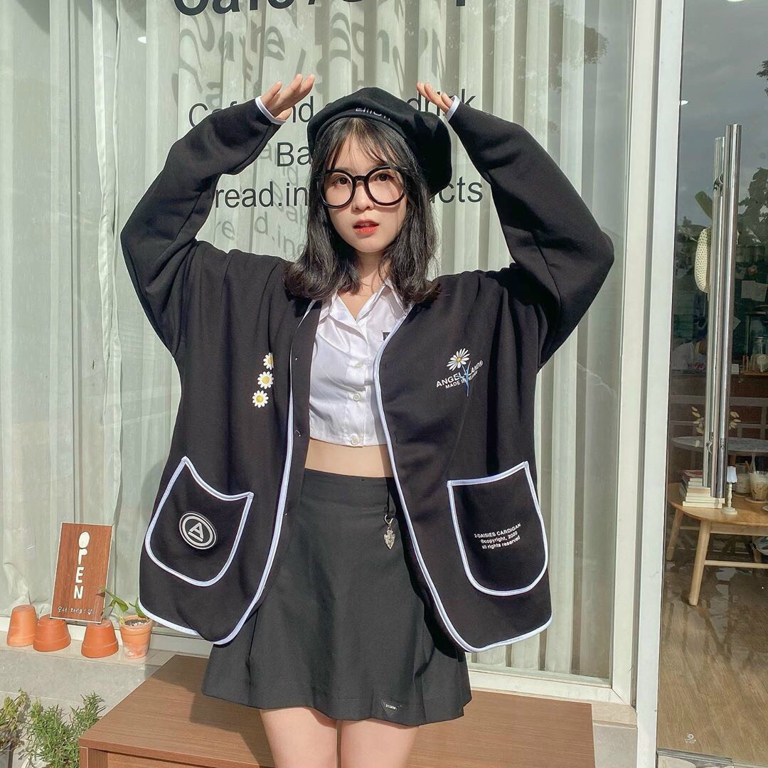 [HCM]Áo Khoác Cadigan Chất Nỉ Ngoại Túi Trước Siêu Xinh xắnHọa tiết Hoa Cúc Nha Khách-TP