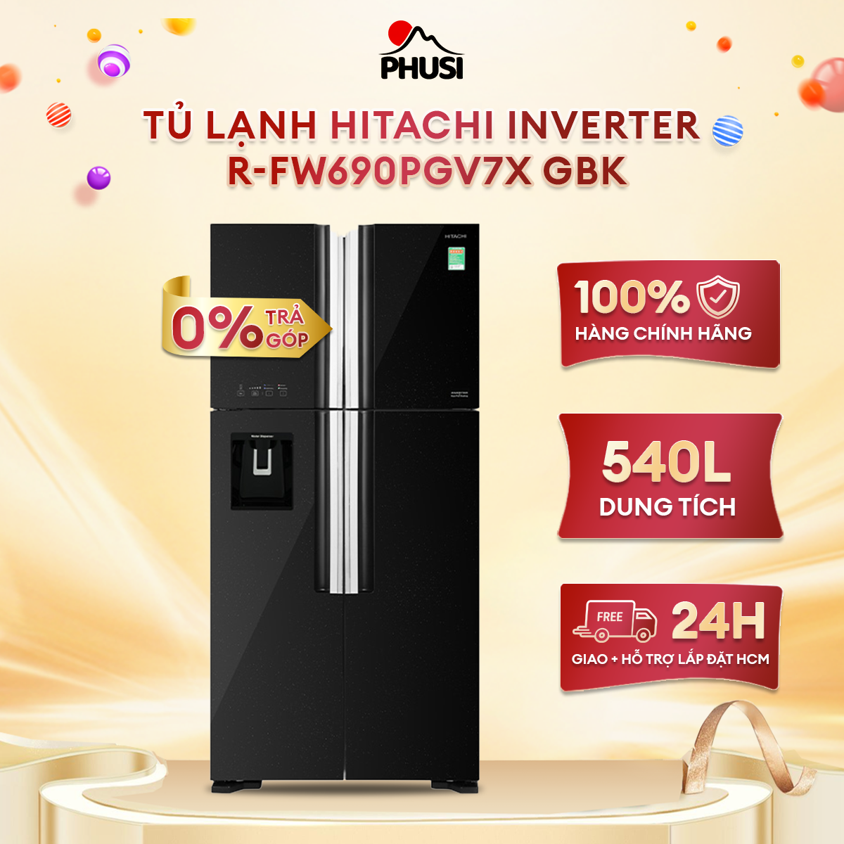 - tủ lạnh hitachi inverter 540 lít r-fw690pgv7x gbk cảm biến nhiệt eco tiết kiệm điện công nghệ kháng khuẩn khử mùi - bảo hành 12 tháng.