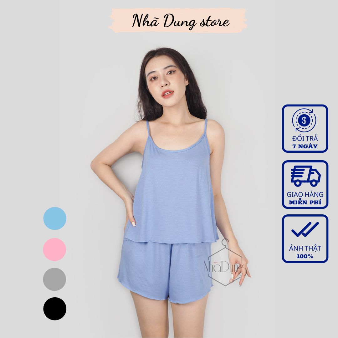 Bộ đồ ngủ mặc nhà 2 dây trơn vải thun cotton co dãn 4 chiều sexy siêu mát Nhã Dung Store dưới 65kg
