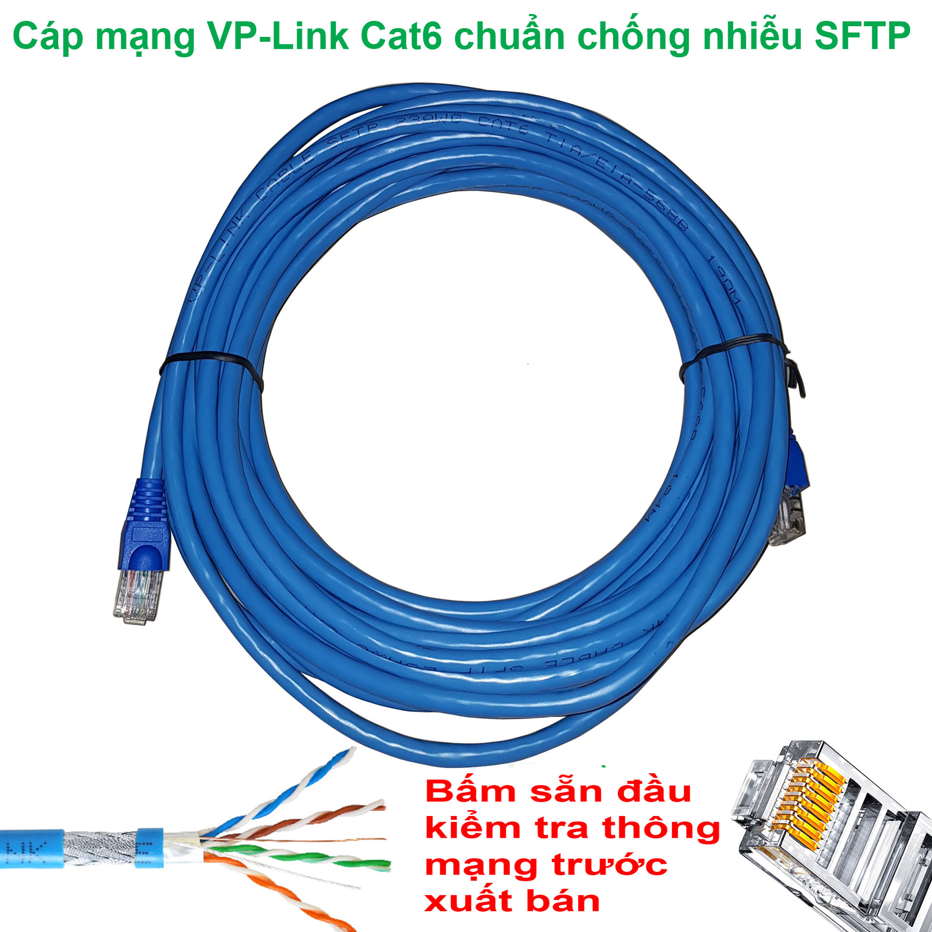 20m dây Mạng VP-Link Cat6 SFTP bấm sẵn 2 đầu dài - dùng được ngoài trời - cáp lan, dây lan, dây mạng